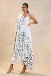 Vedika M_White Chevron Shell V Neck Draped Dress _at_Aza_Fashions