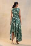 Shop_Vedika M_Green Round Neck Waterdrop Drape Dress With Belt _at_Aza_Fashions