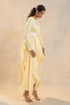 Vedika M_Yellow Round Neck Sunshine Drape Dress With Belt _Online_at_Aza_Fashions