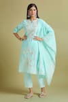 Buy_Samyukta Singhania_Blue Cotton Embroidery, Gota Patti Split V-neck Kurta Pant Set _at_Aza_Fashions