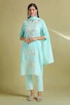 Shop_Samyukta Singhania_Blue Cotton Embroidery, Gota Patti Split V-neck Kurta Pant Set _Online_at_Aza_Fashions