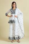 Buy_Samyukta Singhania_White Cotton Embroidery, Mirrors V-neck Work Peplum Kurta Sharara Set _at_Aza_Fashions