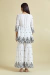 Shop_Samyukta Singhania_White Cotton Embroidery, Mirrors V-neck Work Peplum Kurta Sharara Set _at_Aza_Fashions