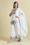 Buy_Samyukta Singhania_White Cotton Embroidery, Mirrors V-neck Work Peplum Kurta Sharara Set _Online_at_Aza_Fashions