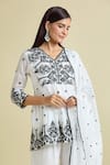 Shop_Samyukta Singhania_White Cotton Embroidery, Mirrors V-neck Work Peplum Kurta Sharara Set _Online_at_Aza_Fashions
