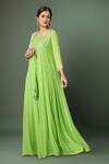 Buy_Samyukta Singhania_Green Georgette Gota Patti, Longline Bandhej Print Jacket Flared Pant Set_at_Aza_Fashions
