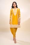 Sheetal Batra_Mustard Embroidery Round Neck Kurta And Dhoti Pant Set _at_Aza_Fashions