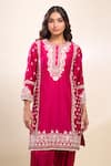 Sheetal Batra_Pink Embroidery Round Neck Hot Kurta And Set _at_Aza_Fashions