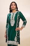 Sheetal Batra_Emerald Green Embroidery Round Neck Kurta And Dhoti Set _at_Aza_Fashions