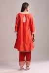 Shop_Sheetal Batra_Orange Cotton Embroidery Split V-neck Burnt Kurta Set _at_Aza_Fashions