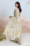 Shop_BAISE GABA_Beige Chiffon V-neck Sundrenched Ruffle Saree Set _at_Aza_Fashions