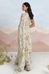 Shop_BAISE GABA_Beige Chiffon V-neck Sundrenched Ruffle Saree Set _Online_at_Aza_Fashions