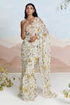 Buy_BAISE GABA_Beige Chiffon V-neck Sundrenched Ruffle Saree Set _at_Aza_Fashions