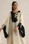 Shop_Wazir C_Off White Silk, Crepe, Cotton Embroidery Round Nargis And Black Abaya With Inner _Online_at_Aza_Fashions