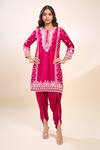 Shop_Sheetal Batra_Pink Embroidery Round Neck Hot Kurta And Set 