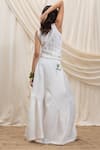 Shop_Akashi Clothing_White Linen Embroidery Round Neck Pearl Corset And Skirt Set _at_Aza_Fashions