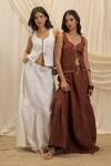 Buy_Akashi Clothing_White Linen Embroidery Round Neck Pearl Corset And Skirt Set 