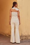 Shop_Label Moni K_Off White Crepe Embroidery Designer Top And Pant Set _at_Aza_Fashions