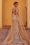 Shop_Label Moni K_Gold Net, Chanderi Sequins, Embroidery, Beads Sweetheart Neck Fusion Lehenga Set _at_Aza_Fashions