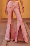 Buy_Label Moni K_Multi Color Kota Doria Embroidery V-neck Knitted Top And Dual Tone Pant Set _Online_at_Aza_Fashions
