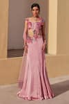 Buy_Label Moni K_Lavender Organza, Satin, Net Embroidery Round Neck Fusion Lehenga Set _at_Aza_Fashions