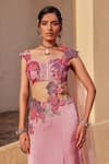 Label Moni K_Lavender Organza, Satin, Net Embroidery Round Neck Fusion Lehenga Set _Online_at_Aza_Fashions