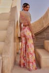 Shop_Label Moni K_Peach Organza Sequins Off-shoulder Embellished Kurta Set _at_Aza_Fashions