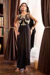 Aariyana Couture_Black Crepe, Tulle Embroidery Boat Neck Hand Saree Gown _at_Aza_Fashions