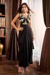 Buy_Aariyana Couture_Black Crepe, Tulle Embroidery Boat Neck Hand Saree Gown 