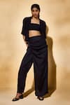 Buy_Echostudio_Black Satin Noir Draped Pant _at_Aza_Fashions