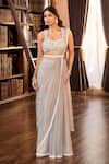 Aariyana Couture_Gray Tulle, Modal, Satin Embroidery, Pearls Grey Hand Pre-draped Saree Set _Online_at_Aza_Fashions