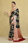 Buy_Samyukta Singhania_Black Pure Chiffon Georgette Woven Floral Floret Saree With Running Blouse _at_Aza_Fashions