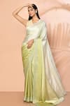 Buy_Samyukta Singhania_Green Satin Embellished Stones Ombre Saree With Running Blouse _at_Aza_Fashions