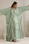 Buy_Wazir C_Mint Satin Pearls V-neck Nargis Green Abaya _at_Aza_Fashions