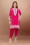 Buy_Sheetal Batra_Pink Embroidery Round Neck Hot Kurta And Set _at_Aza_Fashions