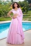 Aariyana Couture_Pink Tulle, Net Beads, Sequins, Embroidery V-neck Baby Hand Lehenga Set _Online_at_Aza_Fashions