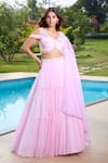 Aariyana Couture_Pink Tulle, Net Beads, Sequins, Embroidery V-neck Baby Hand Lehenga Set _Online