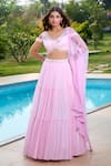 Buy_Aariyana Couture_Pink Tulle, Net Beads, Sequins, Embroidery V-neck Baby Hand Lehenga Set _Online