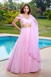 Aariyana Couture_Pink Tulle, Net Beads, Sequins, Embroidery V-neck Baby Hand Lehenga Set 