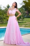 Aariyana Couture_Pink Tulle, Net Beads, Sequins, Embroidery V-neck Baby Hand Lehenga Set 