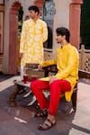 Buy_NAFS_Yellow Chanderi Applique, Embroidery Floral Kurta Set _Online_at_Aza_Fashions