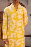 NAFS_Yellow Chanderi Applique, Embroidery Floral Kurta Set _at_Aza_Fashions