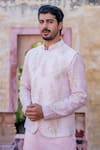NAFS_Pink Chanderi, Satin, Linen Embroidery Floral Kurta Set _Online_at_Aza_Fashions