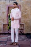 Buy_NAFS_Pink Chanderi, Satin, Linen Embroidery Floral Kurta Set _Online_at_Aza_Fashions