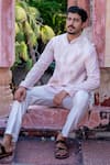 Shop_NAFS_Pink Chanderi, Satin, Linen Embroidery Floral Kurta Set _Online_at_Aza_Fashions