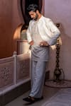 NAFS_Gray Chanderi, Tussar Embroidery Floral Kurta Set _Online_at_Aza_Fashions