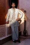 Buy_NAFS_Gray Chanderi, Tussar Embroidery Floral Kurta Set _at_Aza_Fashions