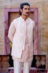 NAFS_Pink Chanderi Embroidery Dusty Floral Kurta Set _Online_at_Aza_Fashions