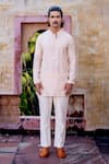 Shop_NAFS_Pink Chanderi Embroidery Dusty Floral Kurta Set _at_Aza_Fashions