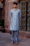 Shop_NAFS_Blue Chanderi Zari Steel Work Kurta Set _at_Aza_Fashions